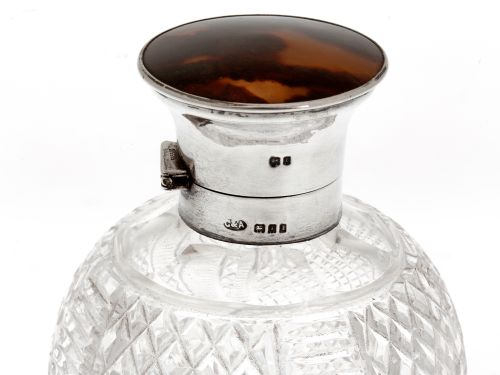 SILVER AND TORTOISESHELL PERFUME BOTTLE WITH CUT GLASS BODY - ADDITIONAL PHOTO 4