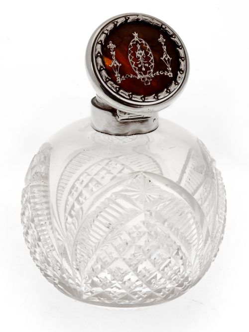 william comyns cut glass silver and tortoiseshell perfume bottle - CATEGORY: ANTIQUE SILVER - DATED 1910