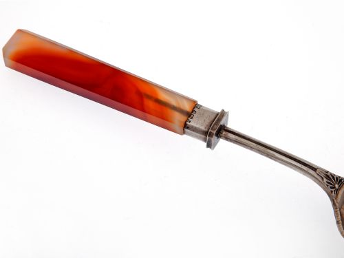 BOXED PAIR OF VICTORIAN SERVERS WITH RED AGATE HANDLES - ADDITIONAL PHOTO 3