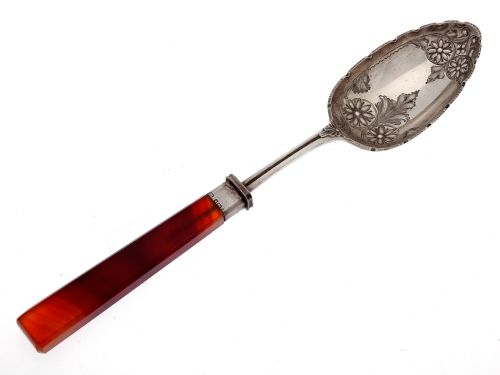 BOXED PAIR OF VICTORIAN SERVERS WITH RED AGATE HANDLES - ADDITIONAL PHOTO 4
