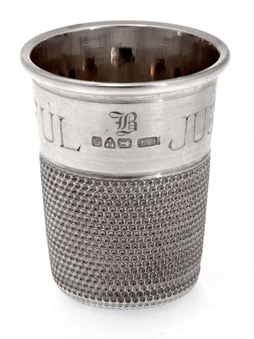 'JUST A THIMBLE FULL' ANTIQUE CHESTER SILVER SPIRIT MEASURE - ADDITIONAL PHOTO 4