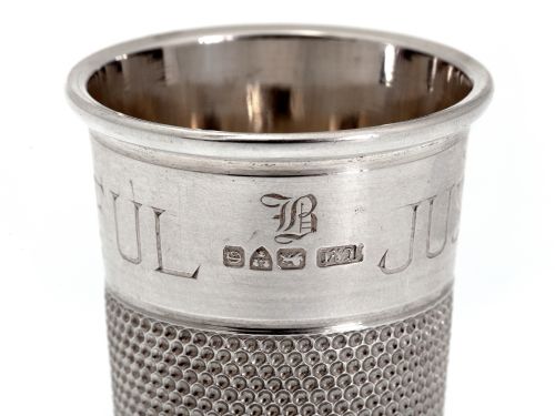 'JUST A THIMBLE FULL' ANTIQUE CHESTER SILVER SPIRIT MEASURE - ADDITIONAL PHOTO 5