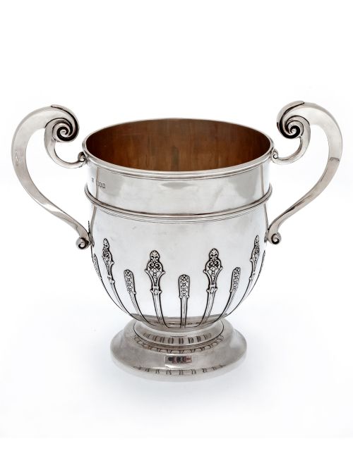 antique silver trophy cup or wine cooler with two scroll handles - CATEGORY: ANTIQUE SILVER - DATED 1900