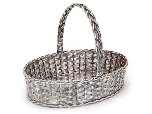 collis co silver plate cast wicker effect oval basket with swing handle - CATEGORY: ANTIQUE SILVER - DATED 1870