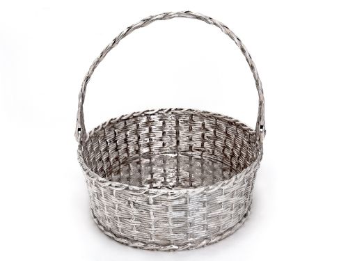 COLLIS CO SILVER PLATE CAST WICKER EFFECT OVAL BASKET WITH SWING HANDLE - ADDITIONAL PHOTO 1