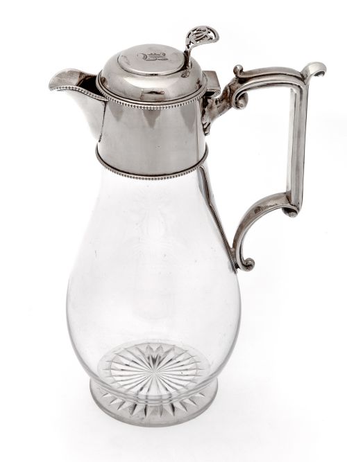 edwardian silver claret jug with plain mount and clear glass body - CATEGORY: ANTIQUE SILVER - DATED 1900