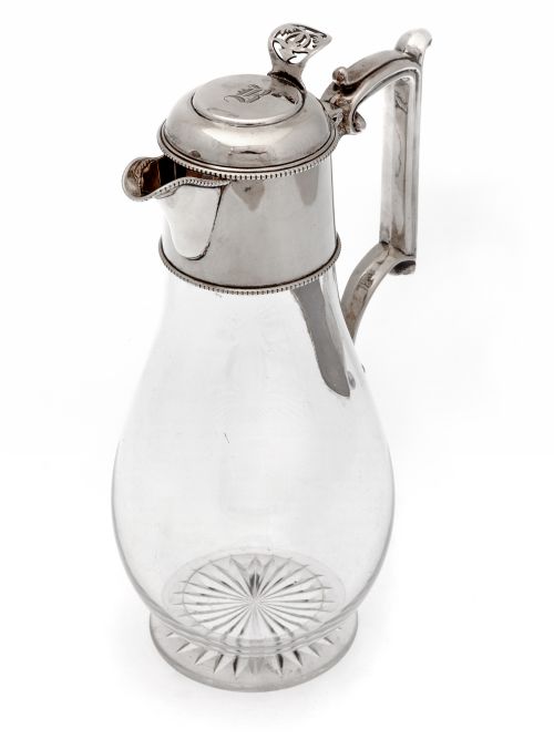 EDWARDIAN SILVER CLARET JUG WITH PLAIN MOUNT AND CLEAR GLASS BODY - ADDITIONAL PHOTO 1