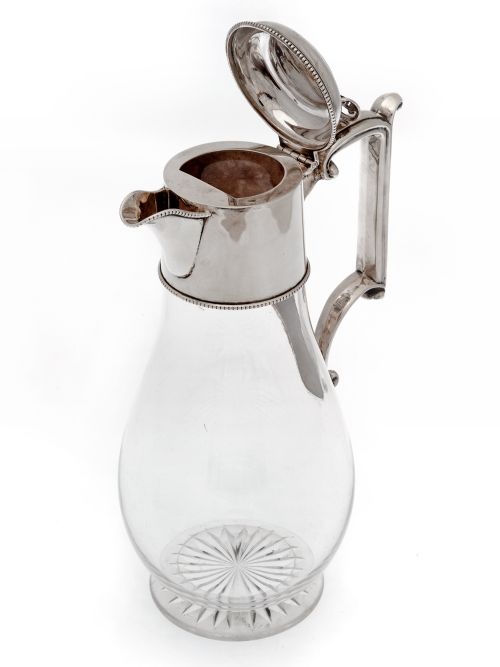 EDWARDIAN SILVER CLARET JUG WITH PLAIN MOUNT AND CLEAR GLASS BODY - ADDITIONAL PHOTO 2