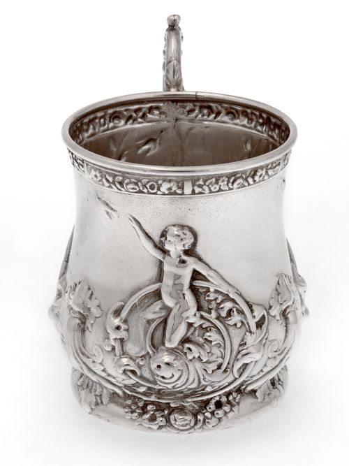 LATE VICTORIAN SILVER PLATE CHRISTENING MUG WITH SCENES OF CHILDREN PLAYING - ADDITIONAL PHOTO 2