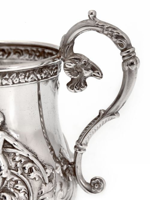 LATE VICTORIAN SILVER PLATE CHRISTENING MUG WITH SCENES OF CHILDREN PLAYING - ADDITIONAL PHOTO 3