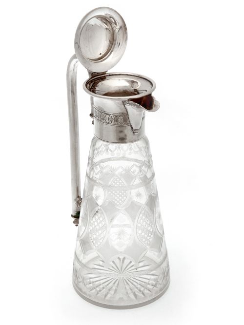 VICTORIAN SILVER PLATED CLARET JUG WITH AN UNUSUAL LONG CURVED TUBULAR HANDLE - ADDITIONAL PHOTO 1