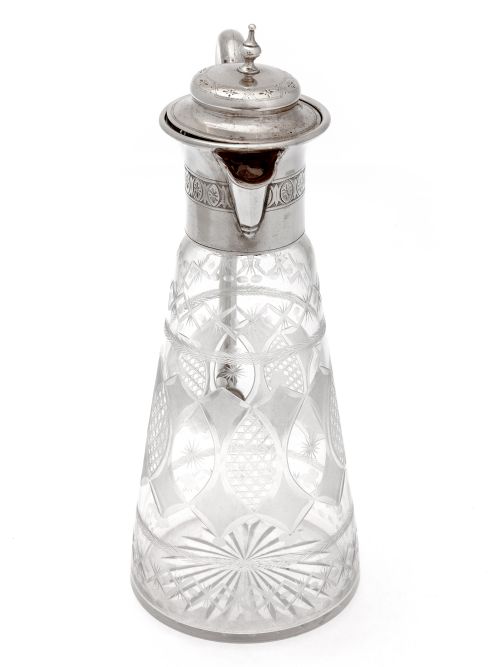 VICTORIAN SILVER PLATED CLARET JUG WITH AN UNUSUAL LONG CURVED TUBULAR HANDLE - ADDITIONAL PHOTO 2