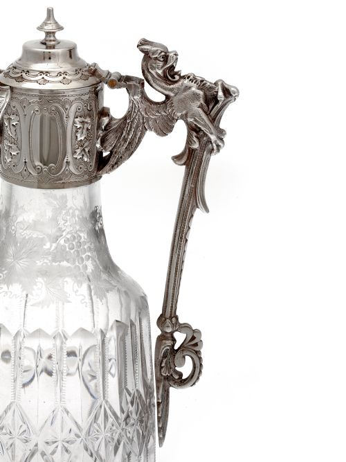 VICTORIAN SILVER PLATE CLARET JUG WITH A BACCHUS MASK SPOUT AND CAST GARGOYLE HANDLE - ADDITIONAL PHOTO 3