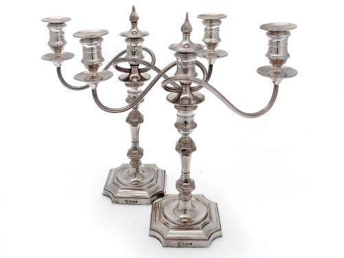 pair of george ii style silver candelabra with detachable three light branches - CATEGORY: ANTIQUE SILVER - DATED 1960