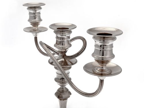 PAIR OF GEORGE II STYLE SILVER CANDELABRA WITH DETACHABLE THREE LIGHT BRANCHES - ADDITIONAL PHOTO 2