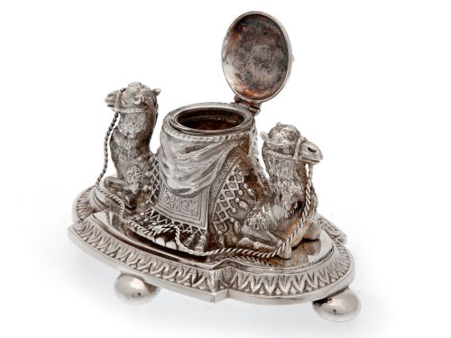 SILVER PLATED INK STAND FEATURING TWO BACK TO BACK CAMELS - ADDITIONAL PHOTO 2
