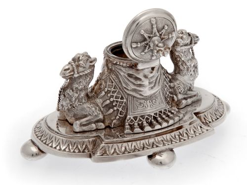 SILVER PLATED INK STAND FEATURING TWO BACK TO BACK CAMELS - ADDITIONAL PHOTO 3
