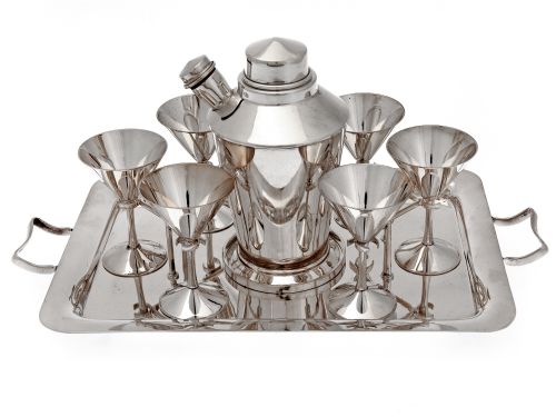 vintage silver plated cocktail set and tray - CATEGORY: ANTIQUE SILVER - DATED 1940