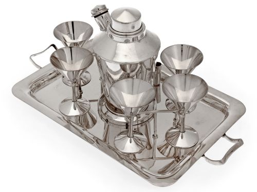 VINTAGE SILVER PLATED COCKTAIL SET AND TRAY - ADDITIONAL PHOTO 1