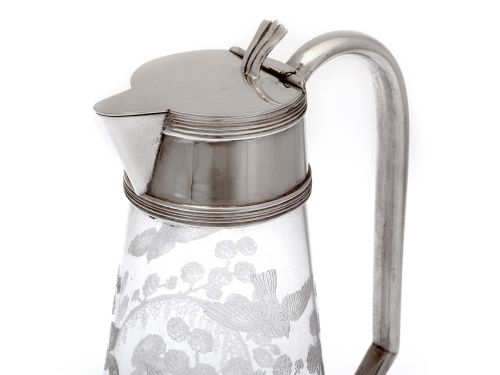 SILVER PLATED CLARET JUG WITH PLAIN MOUNT AND ACID ETCHED WITH GRAPE PICKING SCENES - ADDITIONAL PHOTO 2