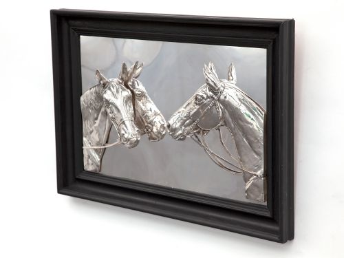SILVER PLATED FRAMED RELIEF OF TWO HORSE HEADS - ADDITIONAL PHOTO 1