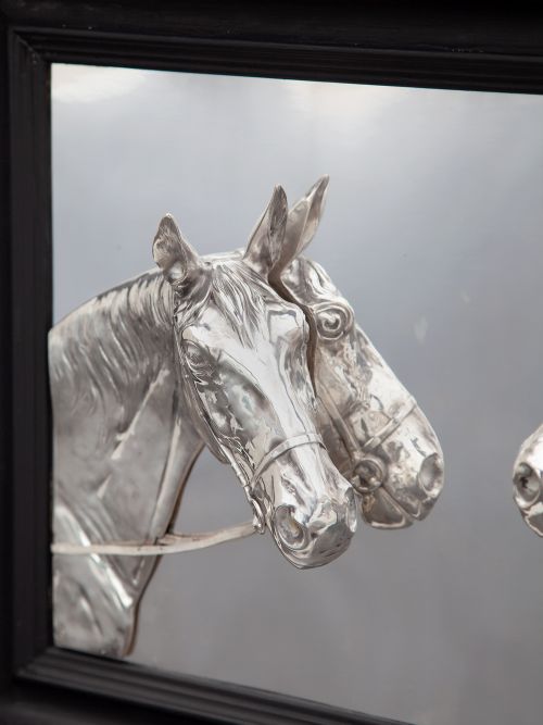 SILVER PLATED FRAMED RELIEF OF TWO HORSE HEADS - ADDITIONAL PHOTO 2