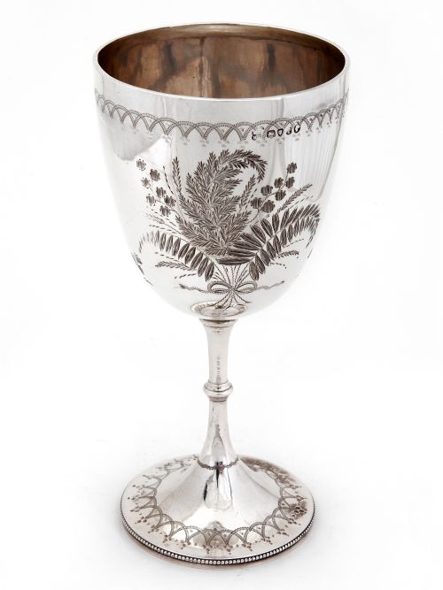 VICTORIAN SILVER WINE GOBLET WITH FLORAL AND FERN SCENES - ADDITIONAL PHOTO 1