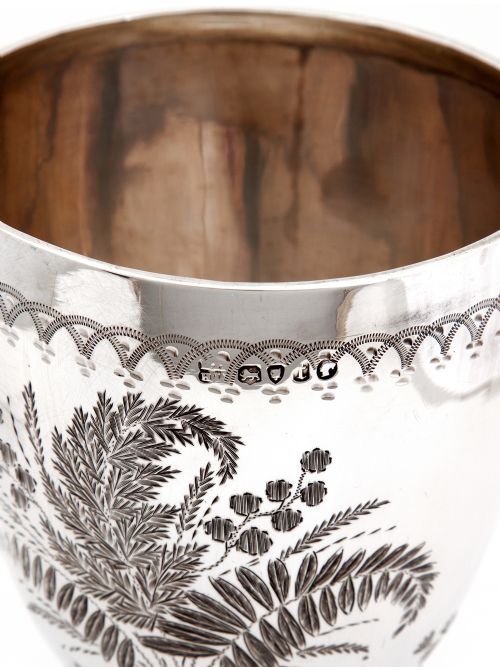 VICTORIAN SILVER WINE GOBLET WITH FLORAL AND FERN SCENES - ADDITIONAL PHOTO 4