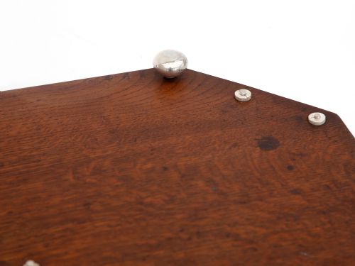 CUT CORNER OAK AND SILVER PLATED TRAY WITH A DOUBLE RAIL GALLERY - ADDITIONAL PHOTO 3