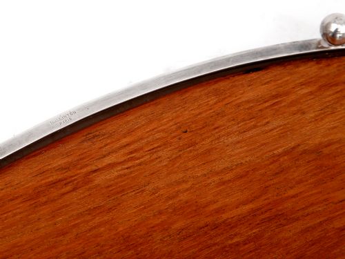 OVAL SILVER PLATED OAK BACKED MIRROR PLATEAU WITH A PIERCED GALLERY - ADDITIONAL PHOTO 3