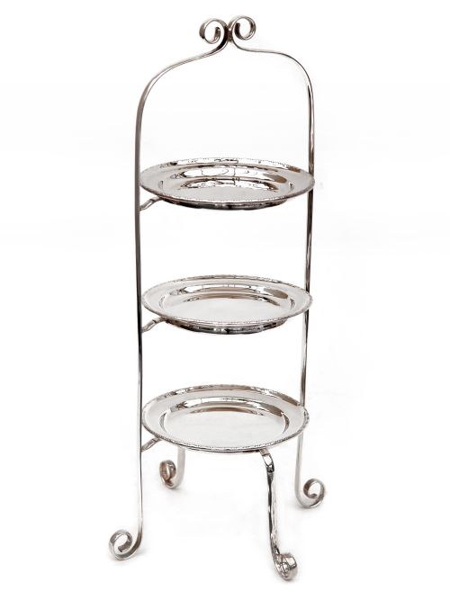 antique tall silver plated three tier cake stand - CATEGORY: ANTIQUE SILVER - DATED 1910
