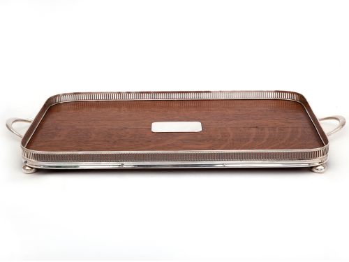 late victorian walker hall oak and silver plate gallery tray with a low bar gallery - CATEGORY: ANTIQUE SILVER - DATED 1900