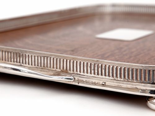 LATE VICTORIAN WALKER HALL OAK AND SILVER PLATE GALLERY TRAY WITH A LOW BAR GALLERY - ADDITIONAL PHOTO 3