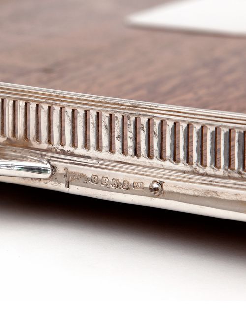 LATE VICTORIAN WALKER HALL OAK AND SILVER PLATE GALLERY TRAY WITH A LOW BAR GALLERY - ADDITIONAL PHOTO 1
