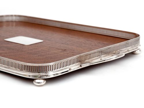 LATE VICTORIAN WALKER HALL OAK AND SILVER PLATE GALLERY TRAY WITH A LOW BAR GALLERY - ADDITIONAL PHOTO 4