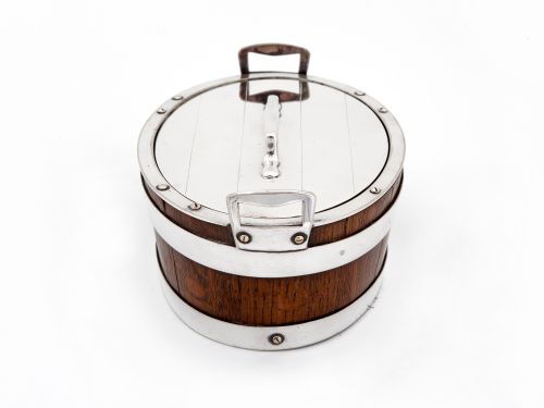 VICTORIAN OAK AND SILVER PLATE BUTTER DISH WITH TAB HANDLES BY THOMAS HARWOOD - ADDITIONAL PHOTO 2