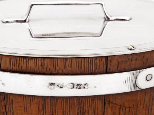 VICTORIAN OAK AND SILVER PLATE BUTTER DISH WITH TAB HANDLES BY THOMAS HARWOOD - ADDITIONAL PHOTO 5
