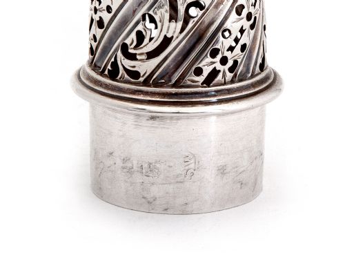 SAMUEL WOOD 95 TROY OZ SILVER SUGAR CASTER WITH A PULL OFF PIERCED TOP AND FINIAL - ADDITIONAL PHOTO 3