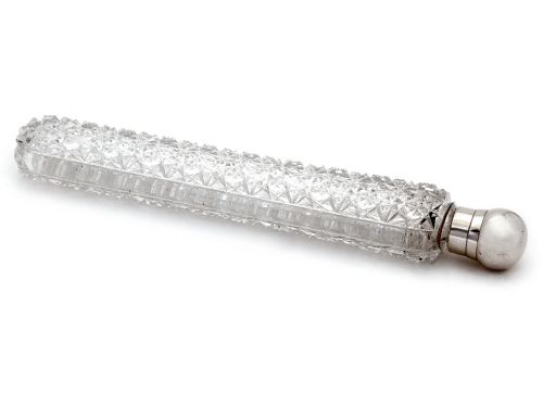 victorian sampson mordan lay down perfume bottle with a plain globe shaped silver screw top - CATEGORY: ANTIQUE SILVER - DATED 1880