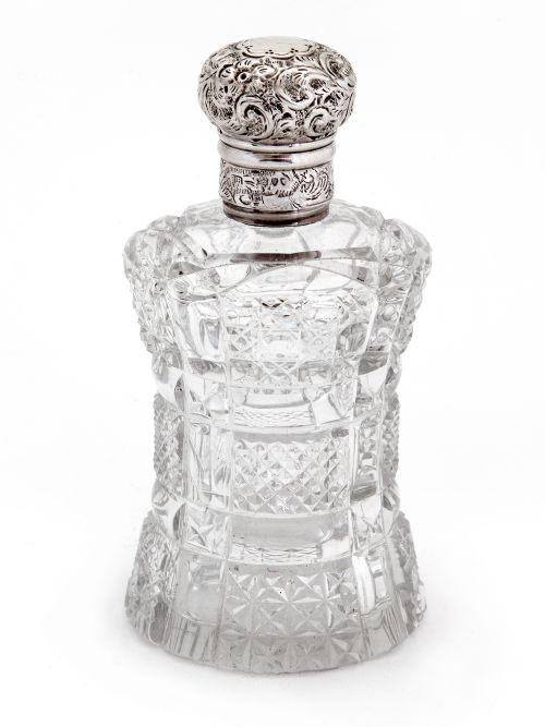 unusual shape victorian silver top perfume bottle with a screw top - CATEGORY: ANTIQUE SILVER - DATED 1890