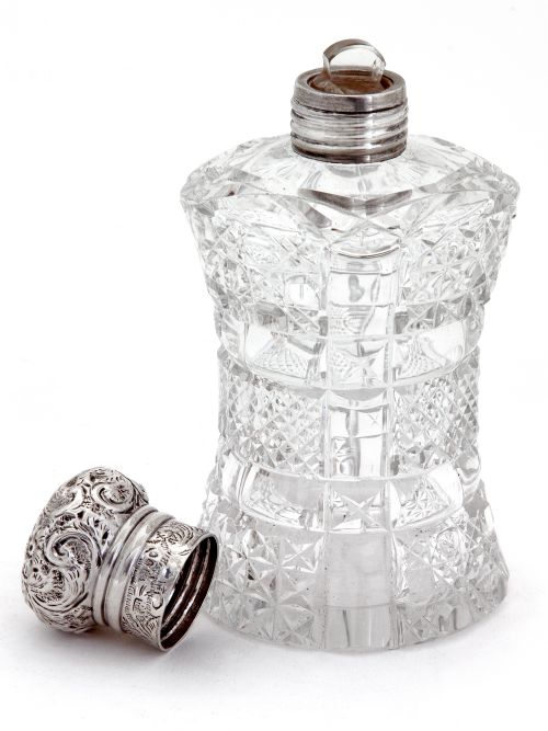 UNUSUAL SHAPE VICTORIAN SILVER TOP PERFUME BOTTLE WITH A SCREW TOP - ADDITIONAL PHOTO 1