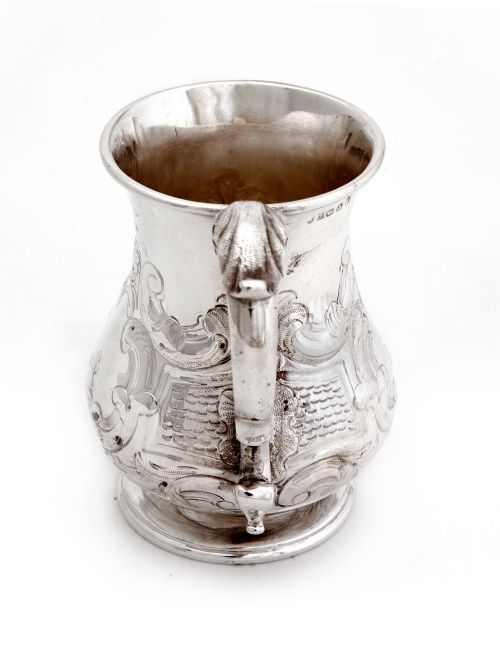 SILVER PLATED CHRISTENING MUG CHASED WITH ROCOCO FLOWERS AND SCROLLING FOLIAGE - ADDITIONAL PHOTO 1