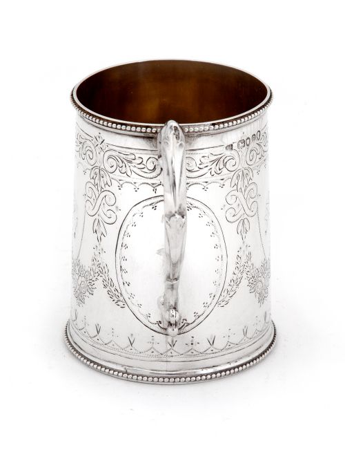 EARLY VICTORIAN TAPERING CYLINDRICAL SHAPED SILVER CHRISTENING MUG - ADDITIONAL PHOTO 1