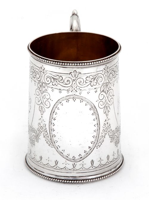 EARLY VICTORIAN TAPERING CYLINDRICAL SHAPED SILVER CHRISTENING MUG - ADDITIONAL PHOTO 2