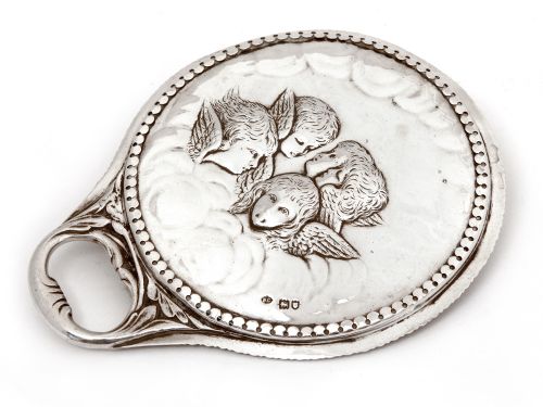 william comyns silver hand mirror decorated with reynolds angels - CATEGORY: ANTIQUE SILVER - DATED 1900