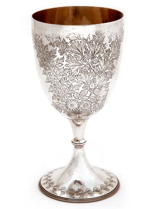 victorian silver goblet engraved with ferns and flowers - CATEGORY: ANTIQUE SILVER - DATED 1890