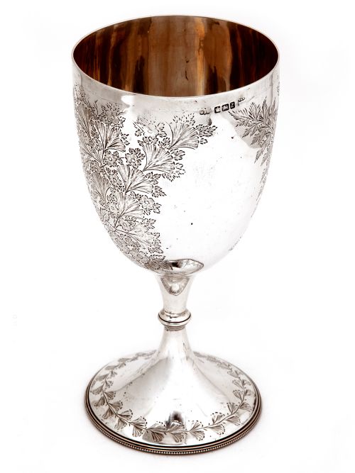 VICTORIAN SILVER GOBLET ENGRAVED WITH FERNS AND FLOWERS - ADDITIONAL PHOTO 1