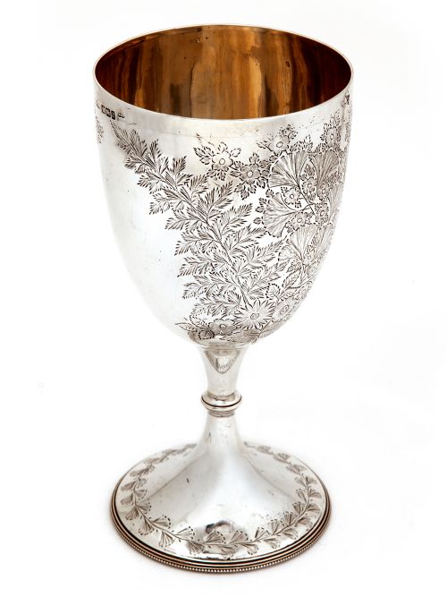 VICTORIAN SILVER GOBLET ENGRAVED WITH FERNS AND FLOWERS - ADDITIONAL PHOTO 2