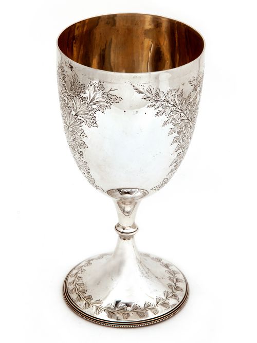 VICTORIAN SILVER GOBLET ENGRAVED WITH FERNS AND FLOWERS - ADDITIONAL PHOTO 3