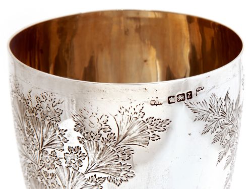 VICTORIAN SILVER GOBLET ENGRAVED WITH FERNS AND FLOWERS - ADDITIONAL PHOTO 5